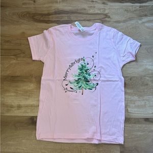Girls Youth Pink T Shirt Small 6 / 8 Christmas Tree Holiday